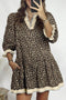 Leopard Print Contrast Trim Bracelet Sleeve Mini Dress