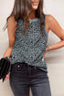 Leopard Print Contrast Trim Crew Neck Sleeveless Tank Top