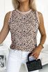 Leopard Print Contrast Trim Crew Neck Sleeveless Tank Top