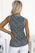 Leopard Print Contrast Trim Crew Neck Sleeveless Tank Top