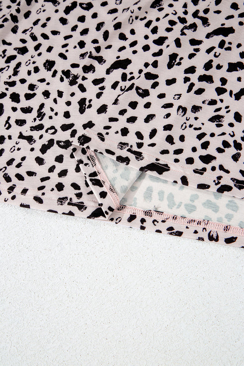 Leopard Print Contrast Trim Crew Neck Sleeveless Tank Top