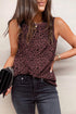 Leopard Print Contrast Trim Crew Neck Sleeveless Tank Top