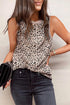 Leopard Print Contrast Trim Crew Neck Sleeveless Tank Top