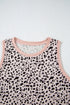 Leopard Print Contrast Trim Crew Neck Sleeveless Tank Top