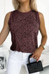 Leopard Print Contrast Trim Crew Neck Sleeveless Tank Top