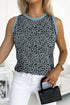 Leopard Print Contrast Trim Crew Neck Sleeveless Tank Top