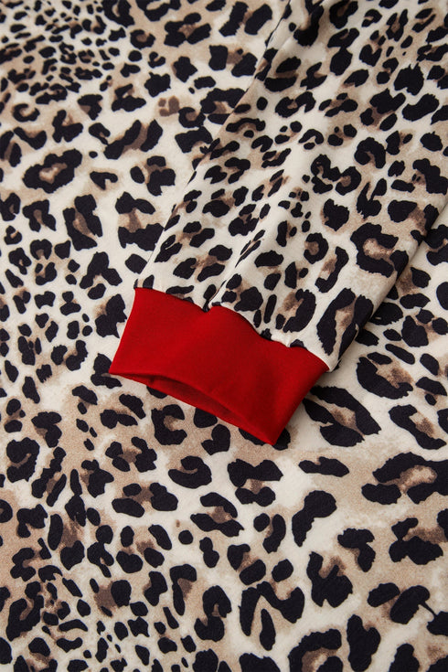 Leopard Print Contrast Trim Long Sleeve Knit Top