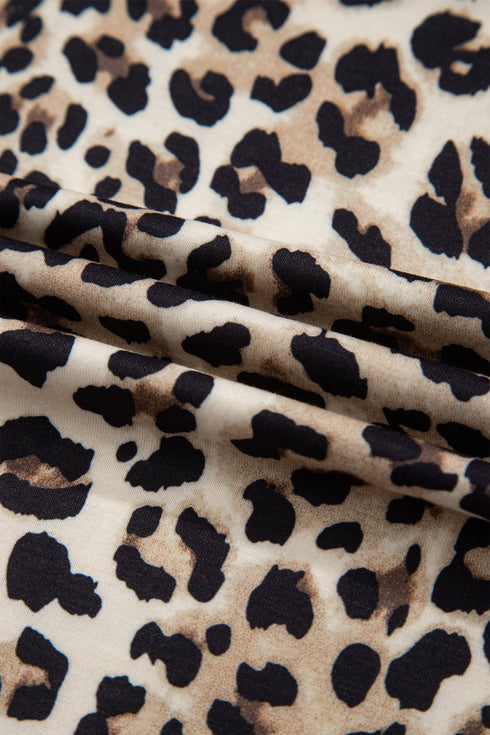 Leopard Print Contrast Trim Long Sleeve Knit Top