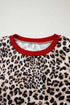 Leopard Print Contrast Trim Long Sleeve Knit Top
