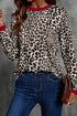 Leopard Print Contrast Trim Long Sleeve Knit Top