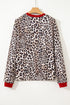 Leopard Print Contrast Trim Long Sleeve Knit Top