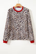 Leopard Print Contrast Trim Long Sleeve Knit Top