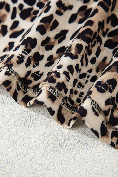 Leopard Print Contrast Trim Long Sleeve Knit Top