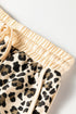 Leopard Print Contrast Trim Long Sleeve Pullover Drawstring Pocket Short Set