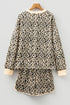 Leopard Print Contrast Trim Long Sleeve Pullover Short Set