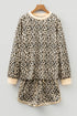 Leopard Print Contrast Trim Long Sleeve Pullover Short Set