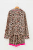 Leopard Print Contrast Trim Long Sleeve Ruffle Short Set