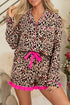 Leopard Print Contrast Trim Long Sleeve Ruffle Short Set