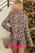 Leopard Print Contrast Trim Long Sleeve Ruffle Short Set