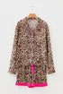 Leopard Print Contrast Trim Long Sleeve Ruffle Short Set