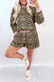 Leopard Print Contrast Trim Pullover Drawstring Short Sets