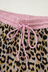 Leopard Print Contrast Trim Pullover Drawstring Short Sets