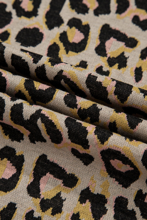 Leopard Print Contrast Trim Pullover Drawstring Short Sets