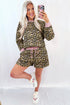 Leopard Print Contrast Trim Pullover Drawstring Short Sets