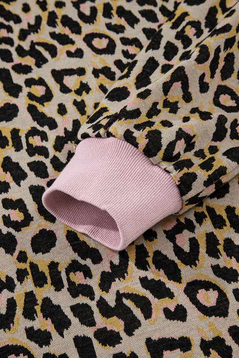 Leopard Print Contrast Trim Pullover Drawstring Short Sets