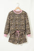 Leopard Print Contrast Trim Pullover Drawstring Short Sets