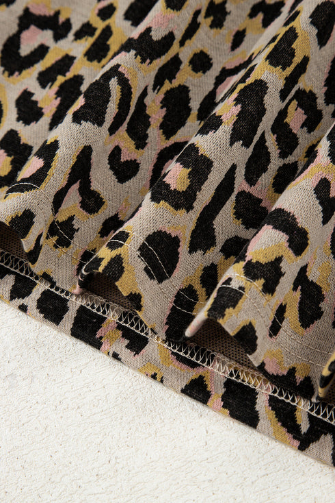 Leopard Print Contrast Trim Pullover Drawstring Short Sets