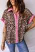 Leopard Print Contrast Trim Short Sleeve Button Down Shirt