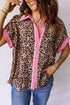 Leopard Print Contrast Trim Short Sleeve Button Down Shirt