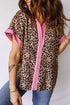 Leopard Print Contrast Trim Short Sleeve Button Down Shirt