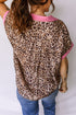 Leopard Print Contrast Trim Short Sleeve Button Down Shirt