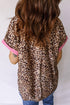 Leopard Print Contrast Trim Short Sleeve Button Down Shirt