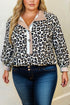 Leopard Print Contrast Trim Split Neck Long Sleeve Top