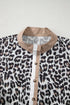 Leopard Print Contrast Trim Split Neck Long Sleeve Top