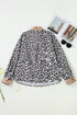 Leopard Print Contrast Trim Split Neck Long Sleeve Top