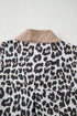 Leopard Print Contrast Trim Split Neck Long Sleeve Top