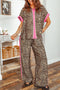 Leopard Print Contrast Trim Western Matching Pant Set