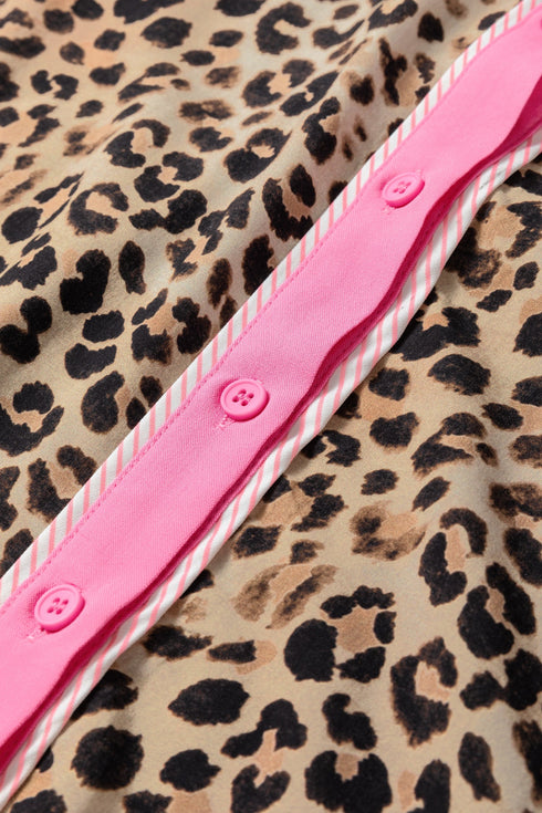 Leopard Print Contrast Trim Western Matching Pant Set