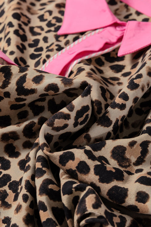 Leopard Print Contrast Trim Western Matching Pant Set