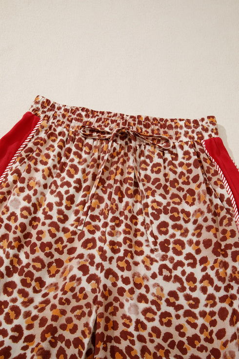Leopard Print Contrast Trim Western Matching Pant Set