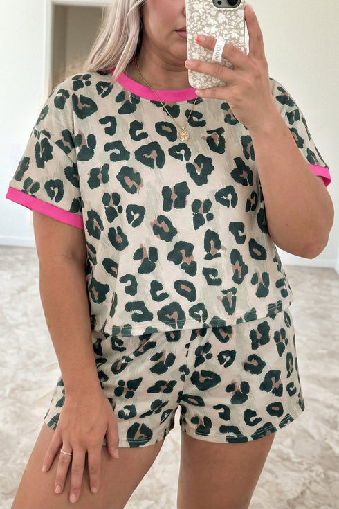 Leopard Print Contrast Trim Western Two Piece Loungewear