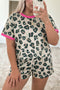 Leopard Print Contrast Trim Western Two Piece Loungewear