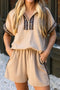 Leopard Print Contrast Trim Zipped Short Sleeve Short Sets