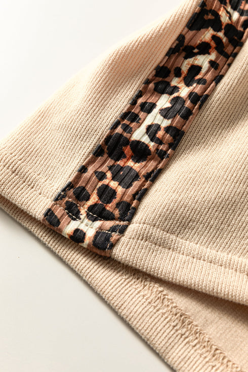 Leopard Print Contrast Trim Zipped Short Sleeve Short Sets