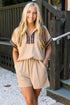 Leopard Print Contrast Trim Zipped Short Sleeve Short Sets