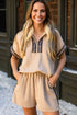Leopard Print Contrast Trim Zipped Short Sleeve Short Sets